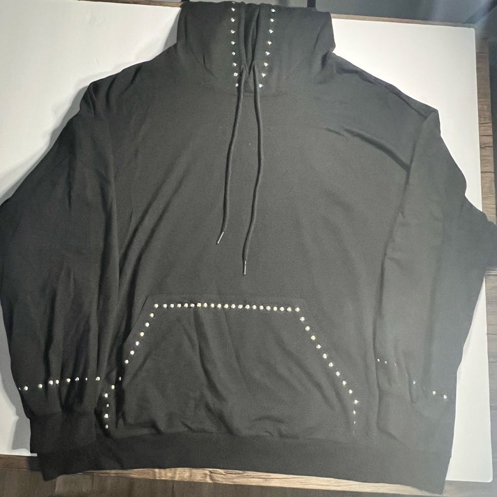 Rhinestone lined black hoodie 2X